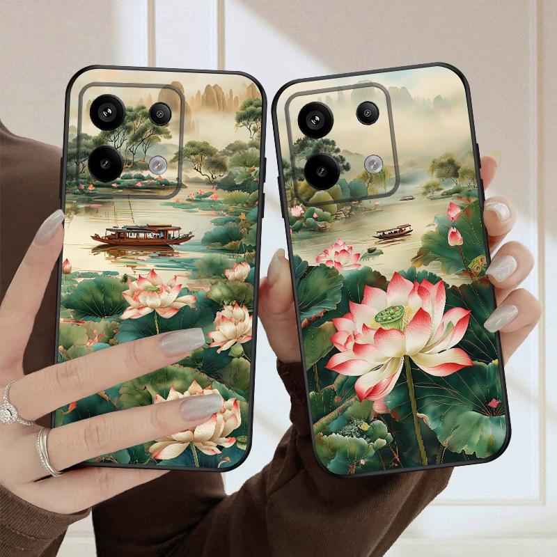 Ship and Red Lotus For Redmi Note 9 9S 10 11 12 12S 13 Pro+ Plus 5G India 14 Pro 4G Global 14S 13C 14 silicone soft phone case