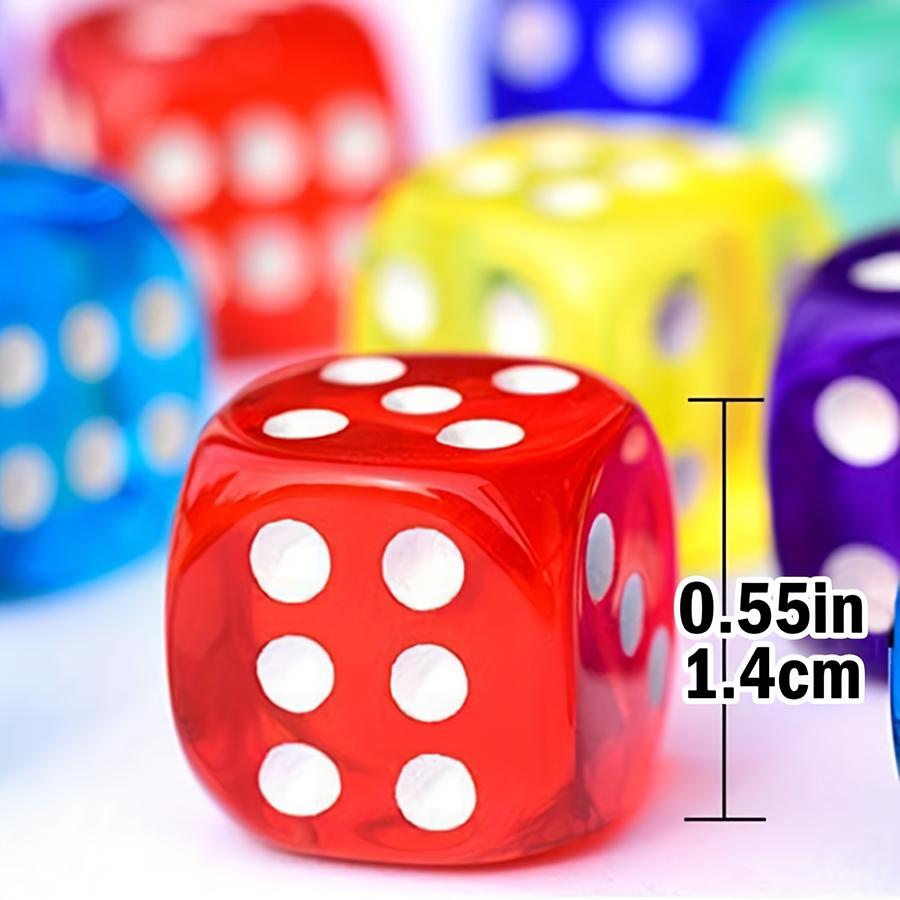 60pcs 14mm High-Transparency Acrylic Colored Dot Dice & 6pcs Black Drawstring Storage Bags Role-Playing Game Dice Party Supplies