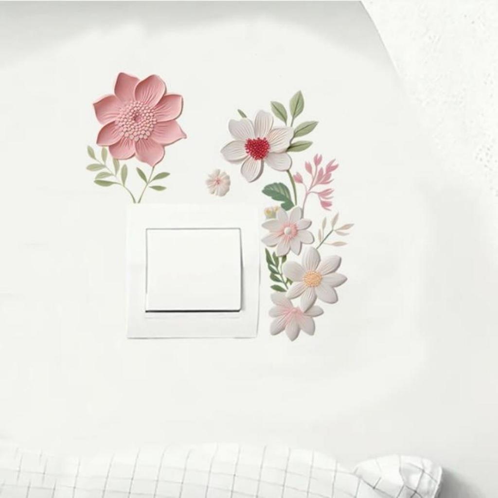 Beautiful Flowers Switch Wall Sticker PVC Murals Removable Decals Waterproof Sticker For Bedroom Bathroom Living Room Home Decoration Stickers