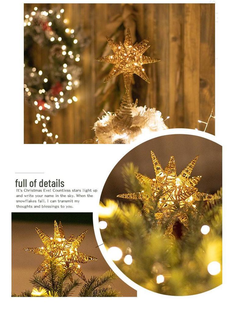 Luminous Wrought Iron LED Pentagram Tree Topper Star Decoration