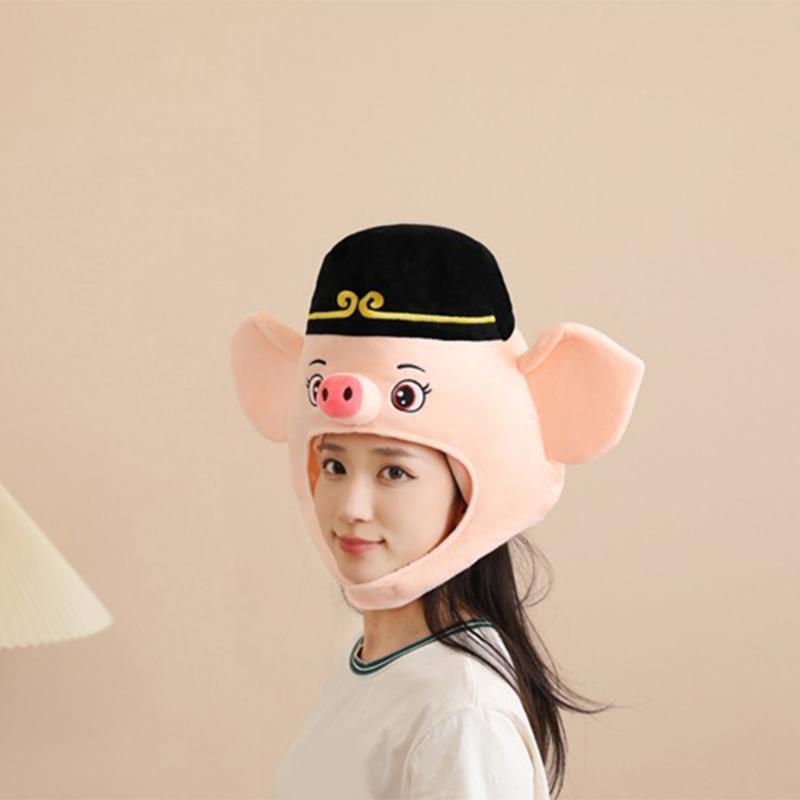 Novinky Zábavná hlava prasátka Plyšová čepice prasátka Kreslená zvířecí pokrývka hlavy Klobouk Fotografické rekvizity Cosplay Halloweenský kostým