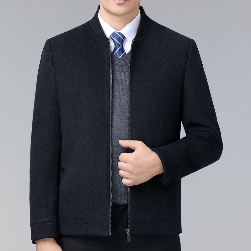 Brand Men's Woolen Baseball Collar Lapel Jacket for Middle-Aged and Elderly - Autumn/Winter Business Lambswool Overcoat