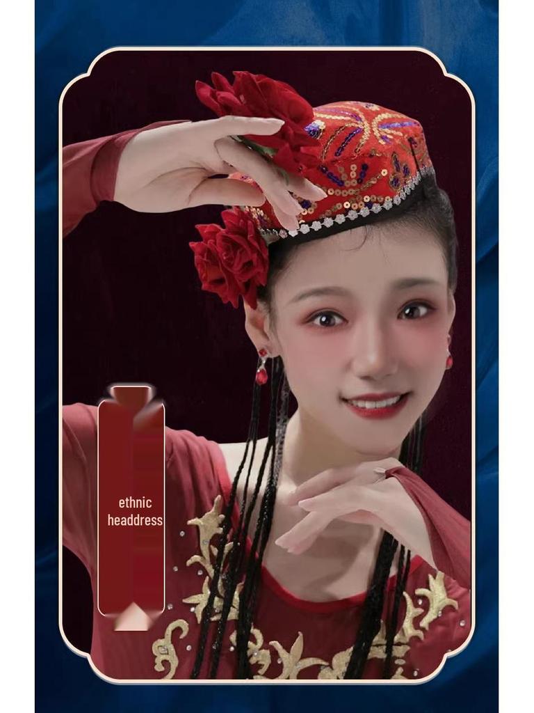 Ethnic Style Rose Headdress & Finger Flower Ring for Dance Performance and Art Exam Hair Clips