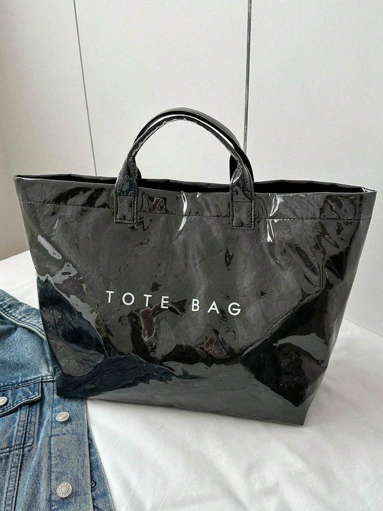 Neutral Style Retro Casual Street Tote Bag, Minimalist Crease High Quality Transparent PVC Waterproof Shopping bag-DH