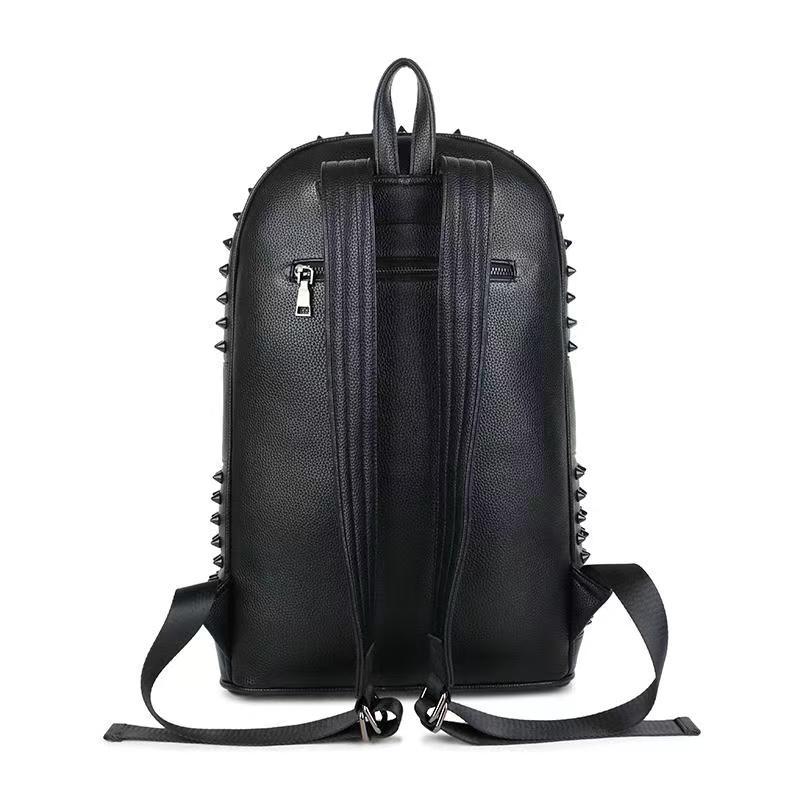 Backpack Unisex Black Leather Backpack Trendy and Cool, Large Capacity Outdoor Book Bag Trendy
