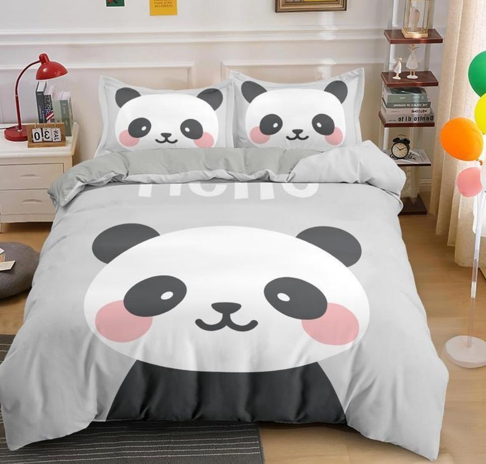 Cartoon Cute Panda Duvet Cover 3D Printed Bedding Set Children Gift Girls Single Large King Size 3-Piece Set with 2 Pillowcases