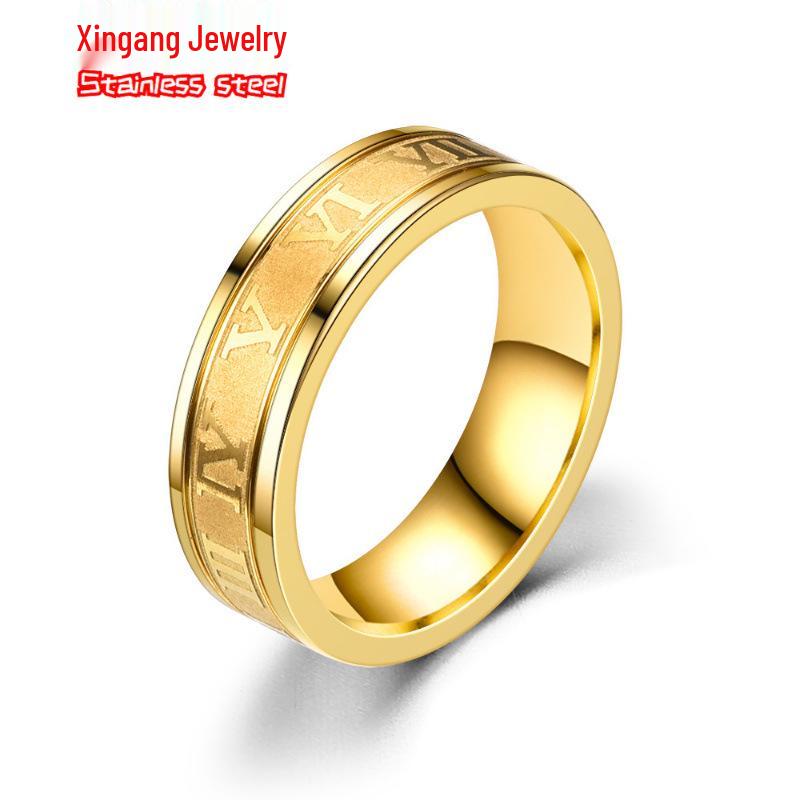 Punk Hip Hop Men's Titanium Steel Roman Numerals Ring - Colorfast and Trendy