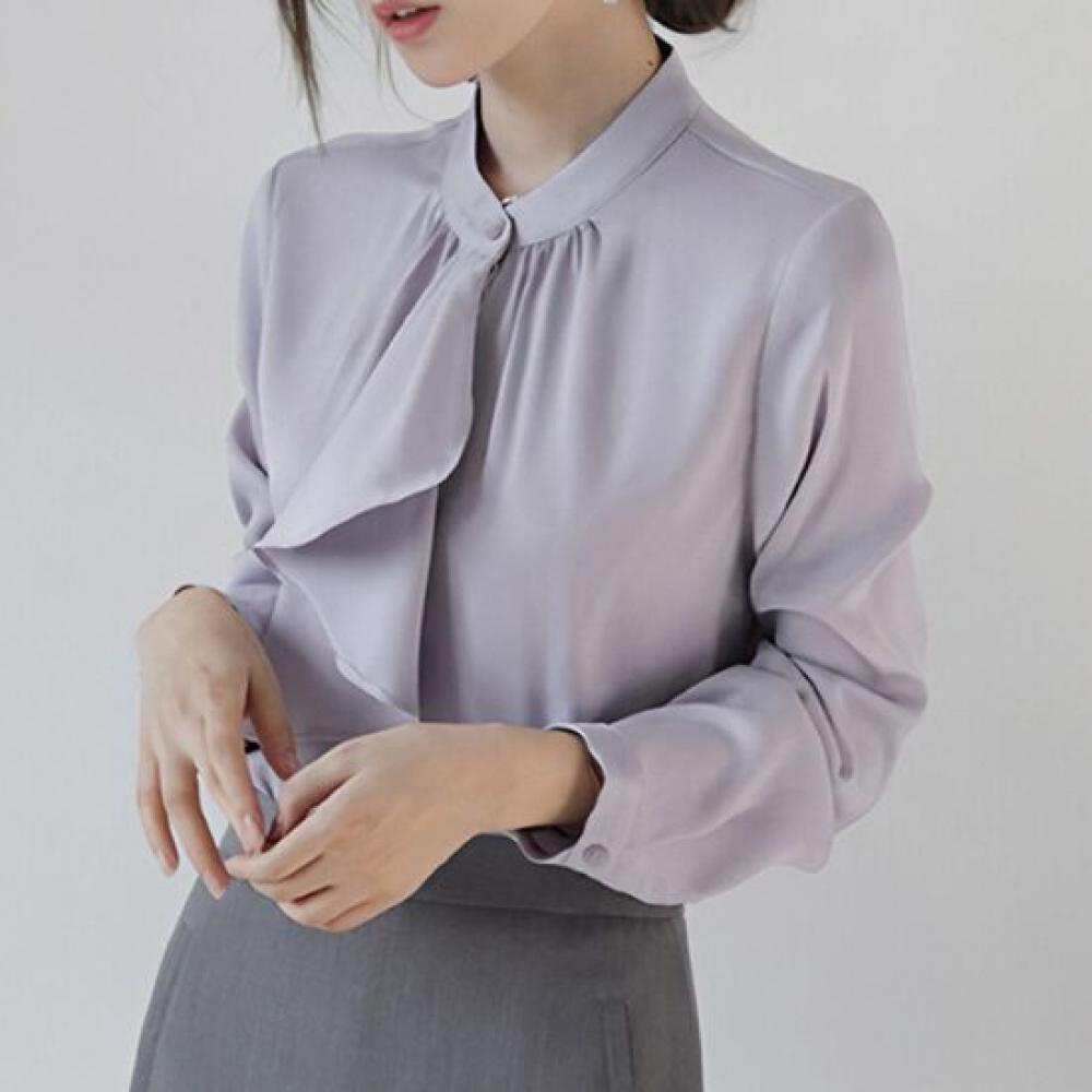 Navava Women High Neck Tie Chiffon Long Sleeve Blouse Nb3122