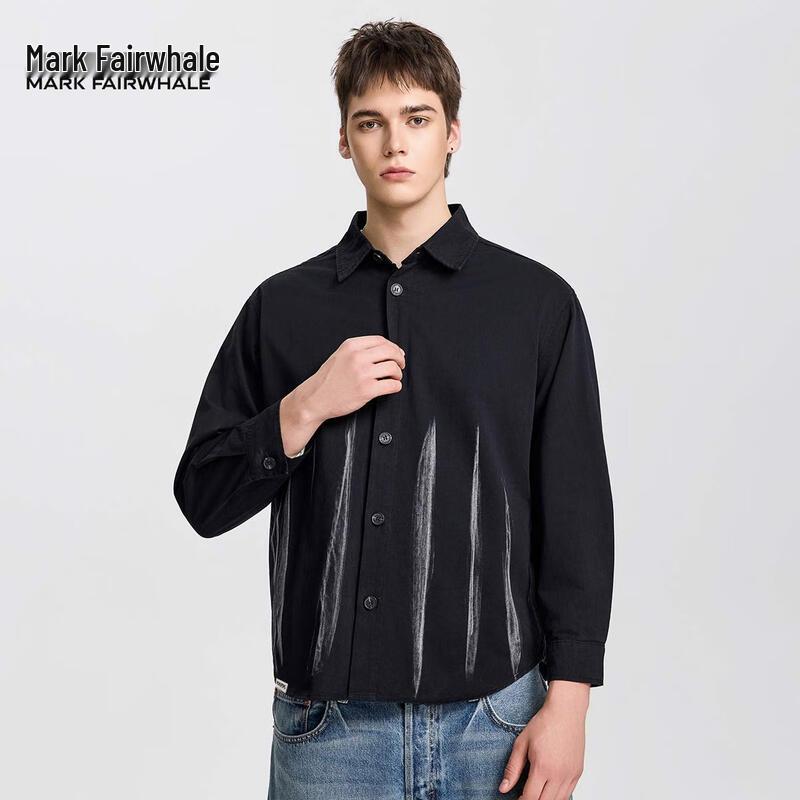 Mark Fairwhale Men's Loose Fit Printed Long Sleeve Casual Shirt