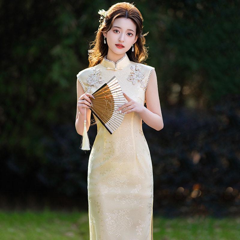 Sleeveless lace national style new Chinese daily Suzhou long cheongsam improved young 1011 new women's high sense