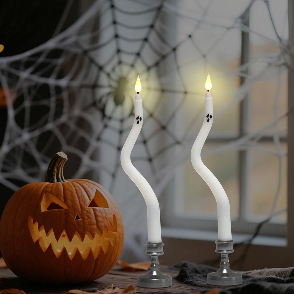 Halloween Twisted Ghost LED Taper Candles Flameless Spooky Ghost Face Electronic Candle For Halloween Party Gothic Table Decor