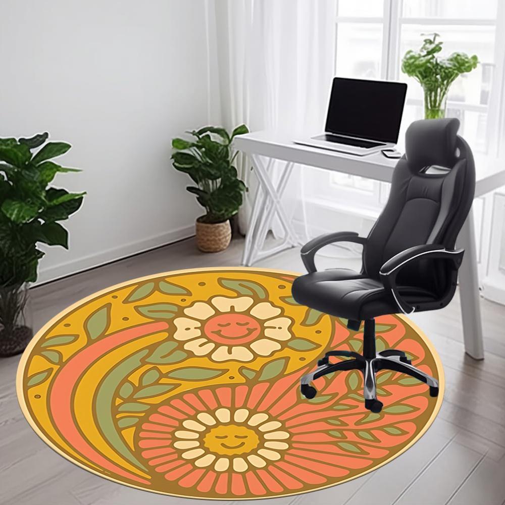 1pc Floral Mandala Office Round Area Rug, Mat Suitable For Office, Under Office Chairs Bedroom Living Room Home Decor, Room Deco