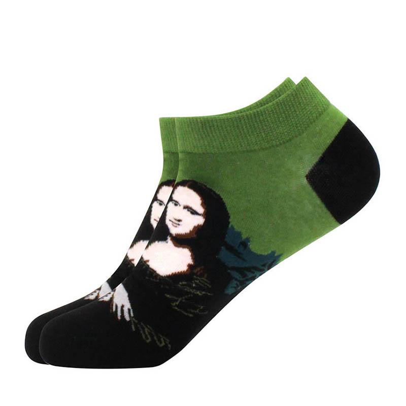 springtime Fashion Colorful Cotton Mens Socks Harajuku Stripe Art oil painting Animal Print Funny Happy Ankle Socks