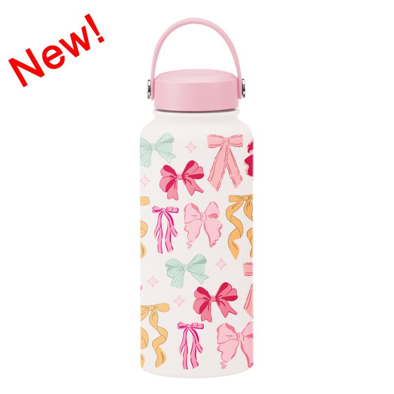 1L Thermos Cup Large Capacity Wide Mouth Portable Vacuum Sports Kettle Outdoor Printing Water Cup Female