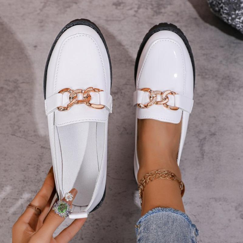 Women Sneakers British-style Small Leather Shoes 2025 New Thick-heeled Round-toe Shoes Thick Soles Versatile Spring Loafers