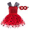 Girls Ladybug Red Costume Set with Wig Mask Dress Bag Gloves Socks Kids Halloween Cosplay Party Fancy Dress Outfit 3-10T