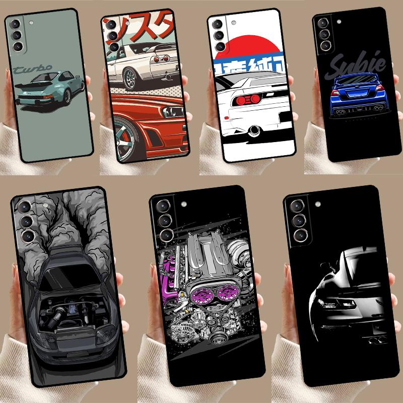 Sports Car JDM Drift Case For Samsung Galaxy S23 S24 Ultra S8 S9 S10 S22 Plus Note 10 20 Ultra S20 S21 FE Cover
