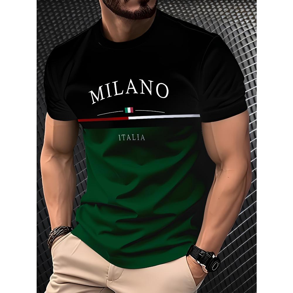 Summer new men s T-shirt 3D printed casual, fashionable and retro black and green polyester men s T-shirt S