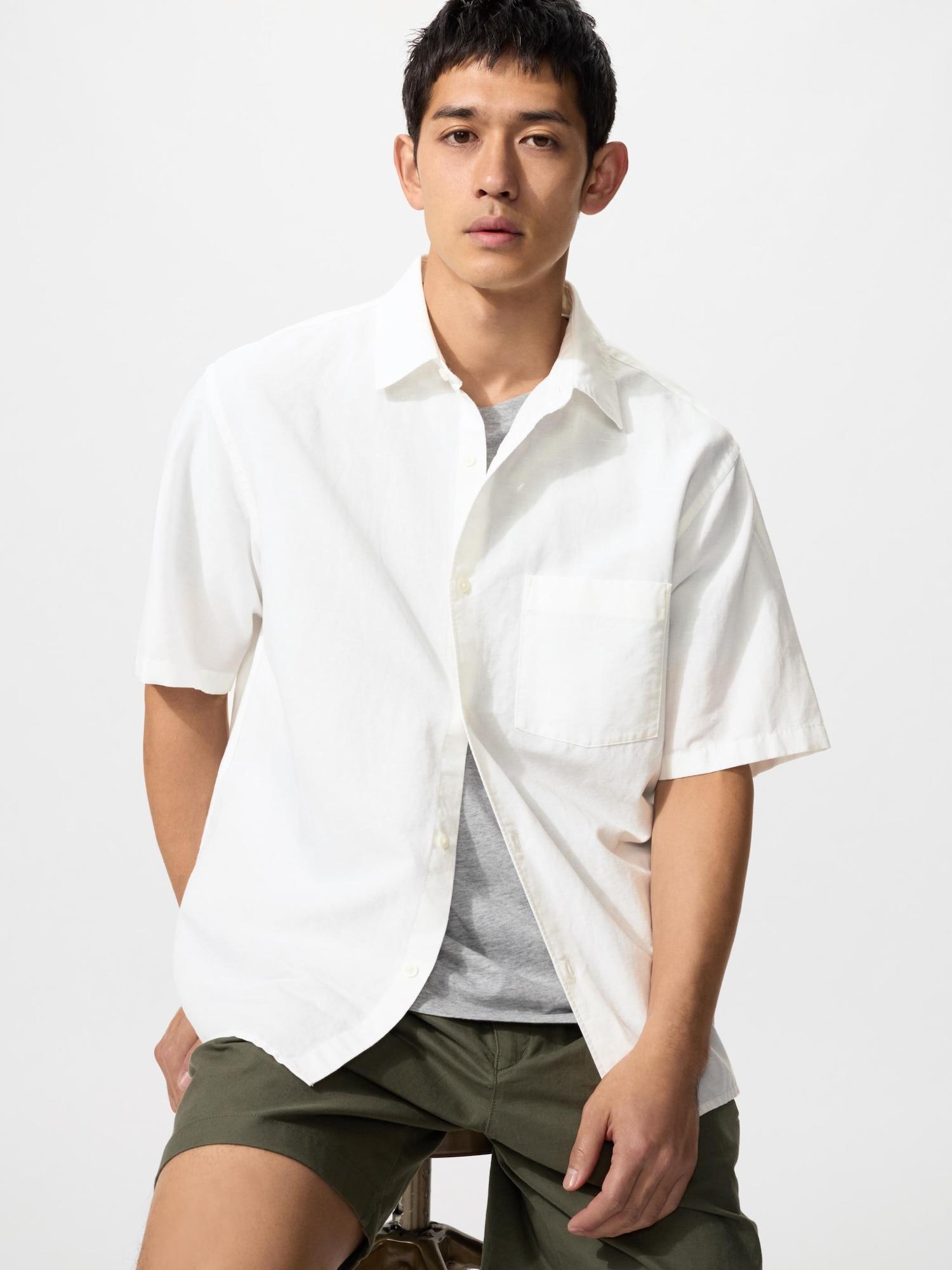 

Хлопково-льняная рубашка Uniqlo Japan 00 WHITE/XS