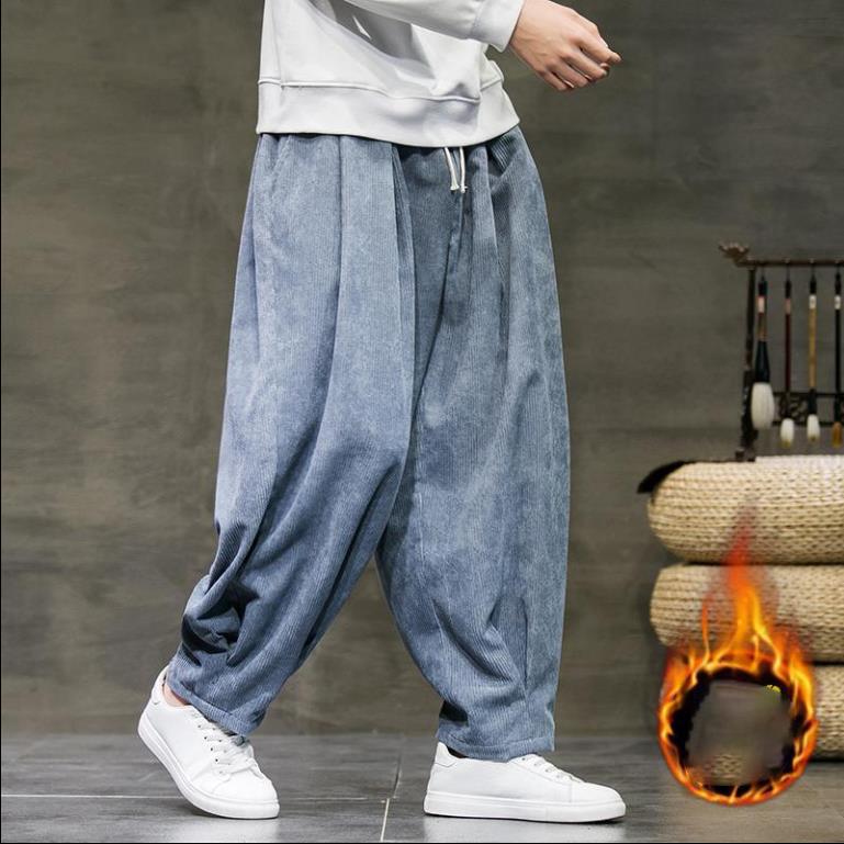 Winter Corduroy Pants Men's Solid Color Fleece Thickened Harem Sweatpants Winter Men's Warm Casual Pants