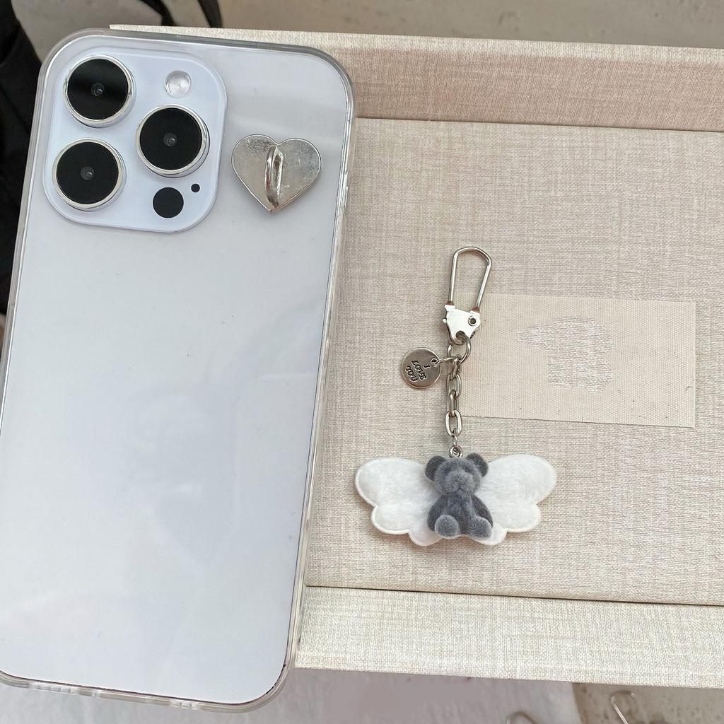 Fashionable Lovely Small Flocking Bear Pendant Charm Portable for Keychain and Phone Accessory Decoration Daily Use