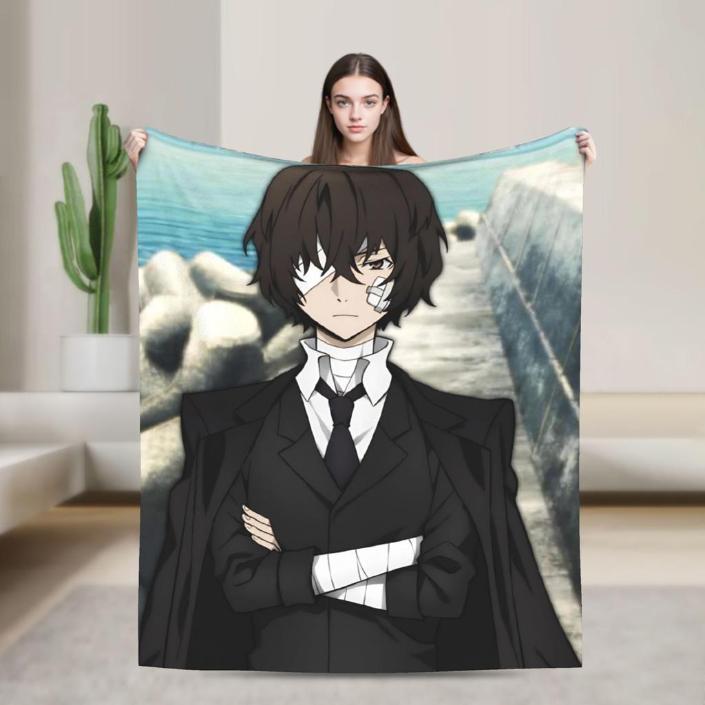 Anime Bungo Stray Dogs Blanket Coral Fleece Plush Print Multi-function Warm Throw Blankets for Sofa Bedroom Bedspreads