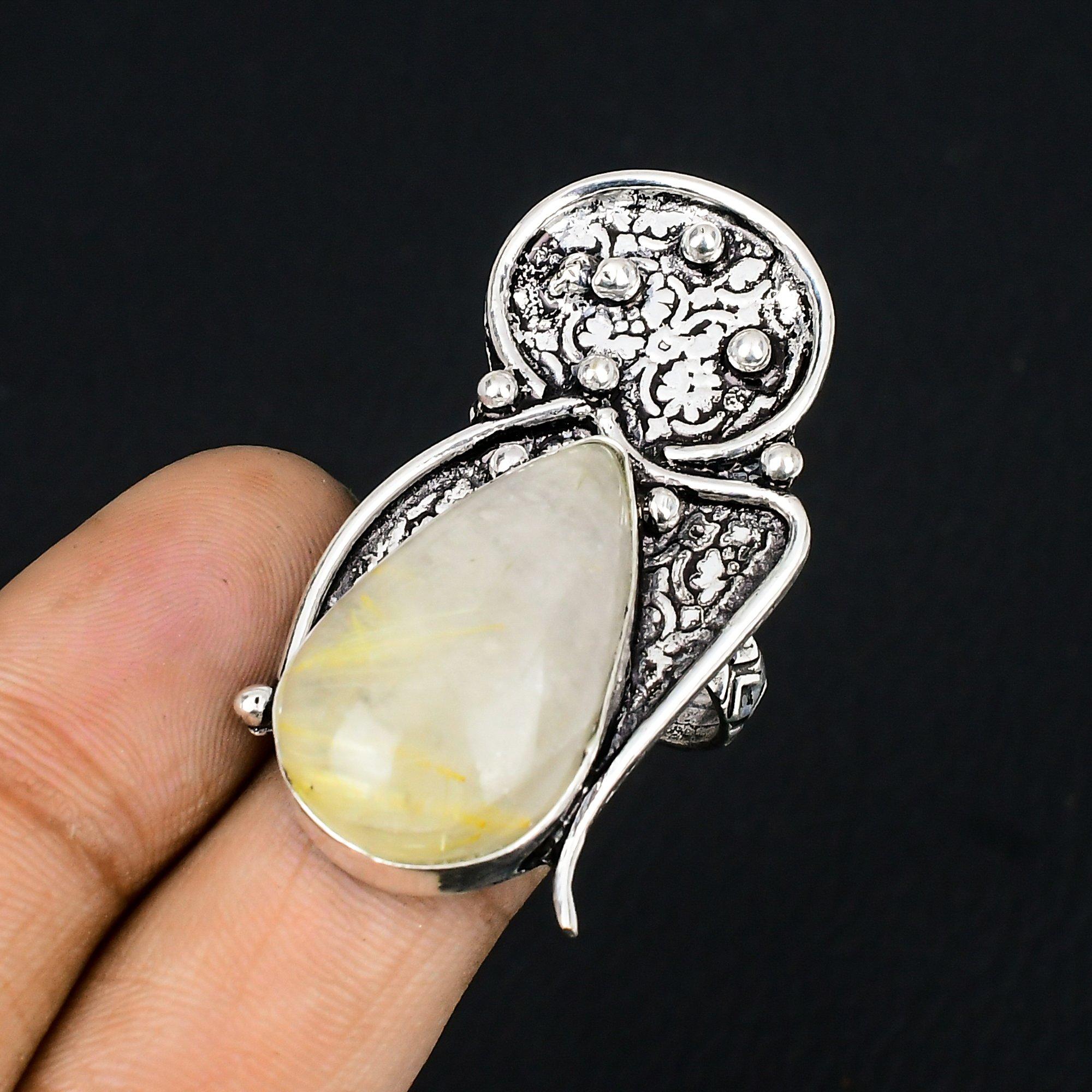 Sterling Silver Natural Golden Rutile Multi Stone Birthday Ring Jewelry Size 8.5 8.5