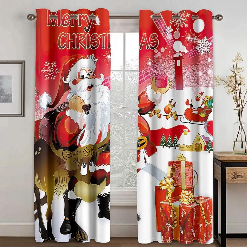 Christmas Pattern Thick Blackout Curtain Printed Partition Kitchen Door Decorative Cartoon High Shading Drapes Cafe Restaurant