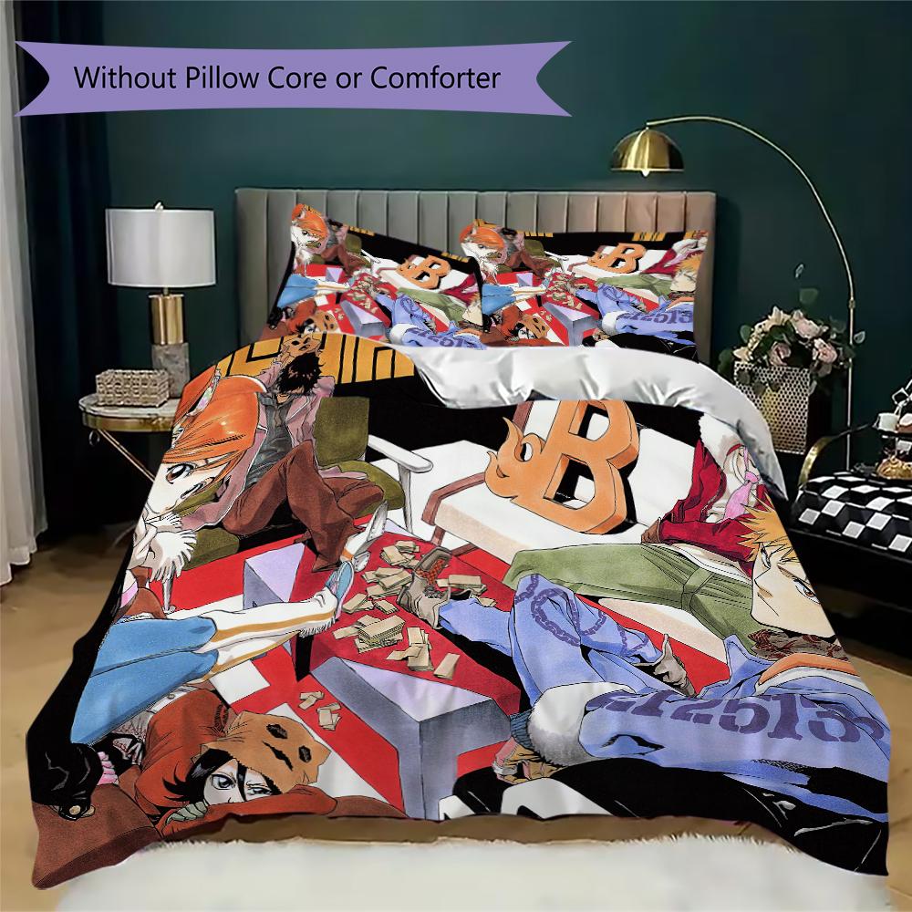 Bleach Pattern Bedding uilt Set uilt Cover Pillowcase Home Decoration Birthday Gift (1 * duvet cover + 2 * pillowcase without core)
