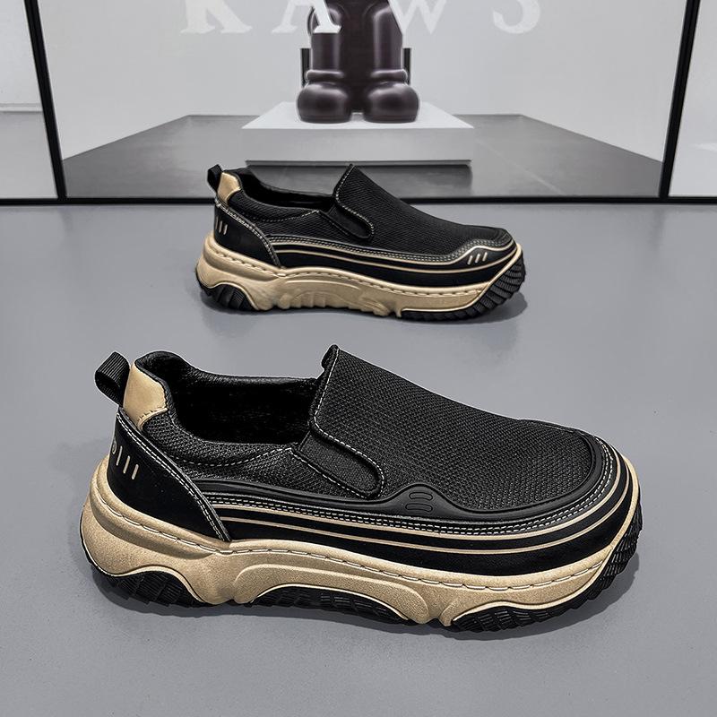 Fashion Men's Slip-On Sneakers Breathable Mesh Casual Shoes Lightweight Platform Sole Non-Slip Comfort Cushioned Daily Walking Outdoor