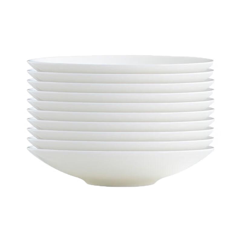 Huihuang Jingdezhen 8.5-inch White Moonlight Ceramic Deep Plates (Set of 10)