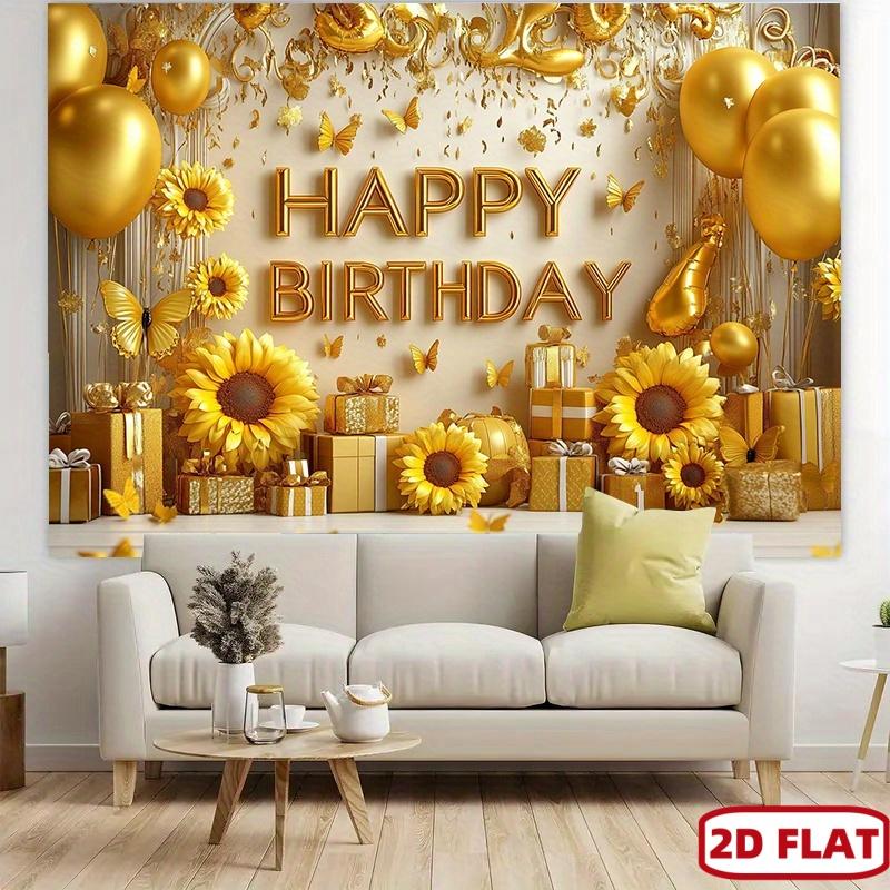 1 piece of golden sunflower and butterfly-themed background fabric, for birthday party - no installation required, polyester