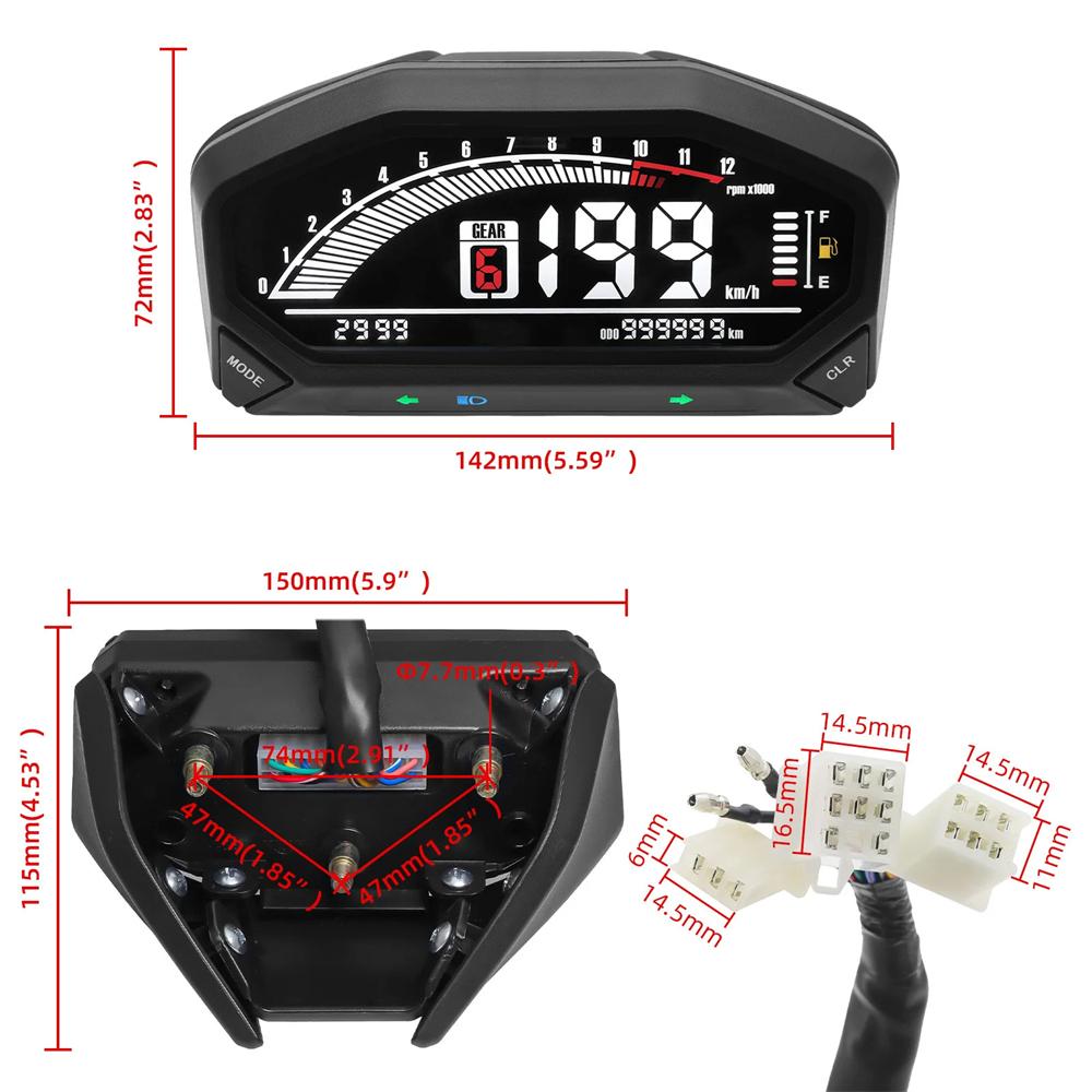 Universelles Motorrad Digitaler Kilometerzähler LCD Tacho Armaturenbrett Messgerät Drehzahlmesser