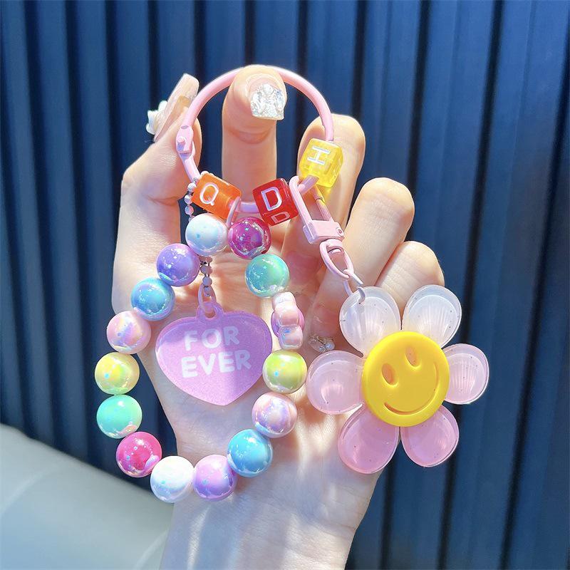 Gradient Sunflower Beaded Keychain Bracelet - Women's Handbag Charm & Key Ring Gift