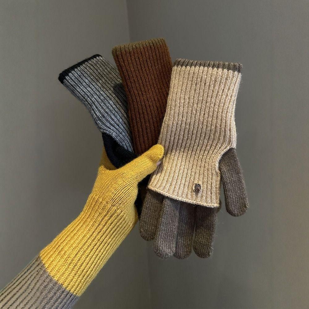 Thickened Five Finger Gloves Cold-proof Wool Knitted Fashion Mittens Men Women