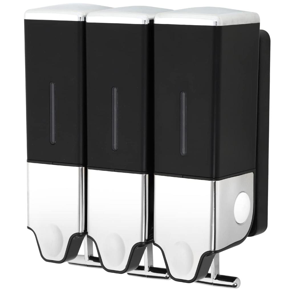 Shipped In PREMM Shampoo Dispenser Magnetic Shampoo Bottle Wall Mount Triple 550ml X [100,000 Total] (Black, 3)
