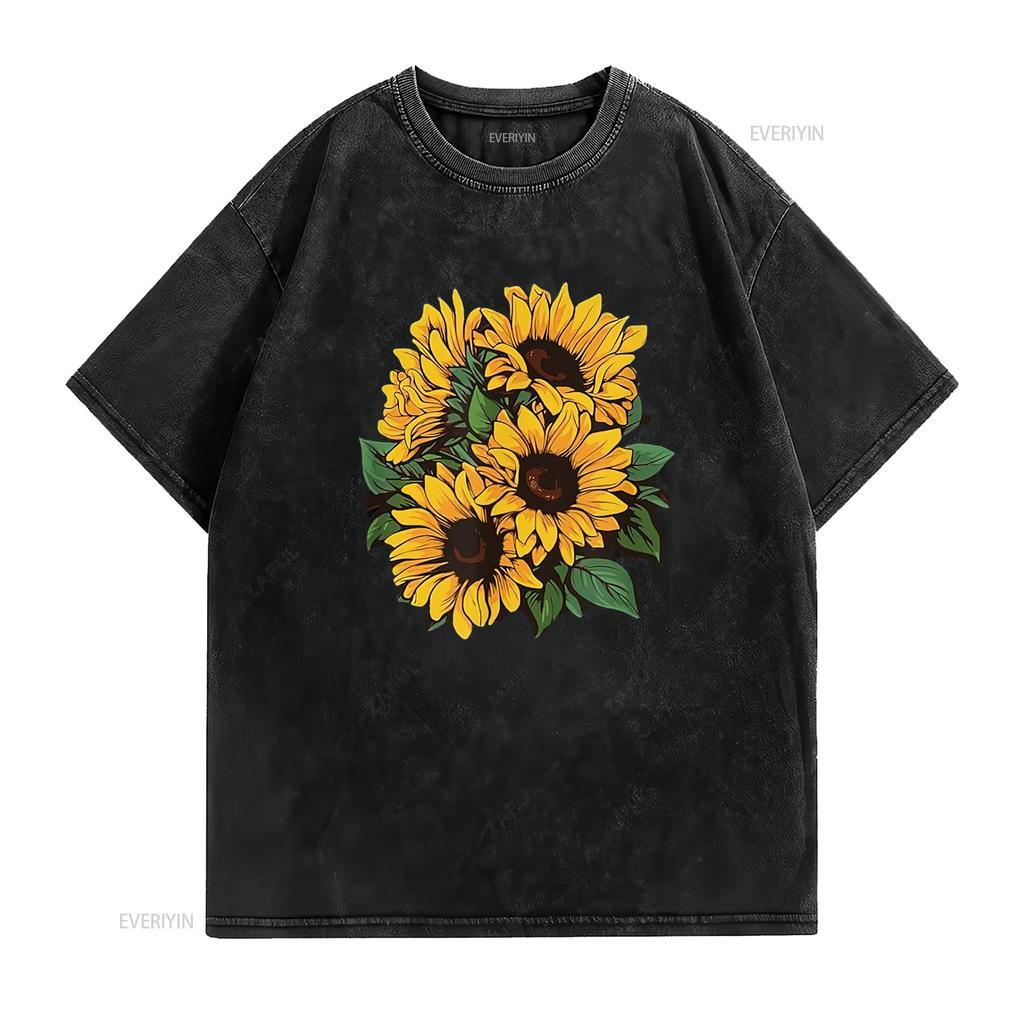 Mens Garden Gardener Sunflower Gardening T Shirt Black Vintage Washed Stylish Unisex Graphic Comfortable Fashion