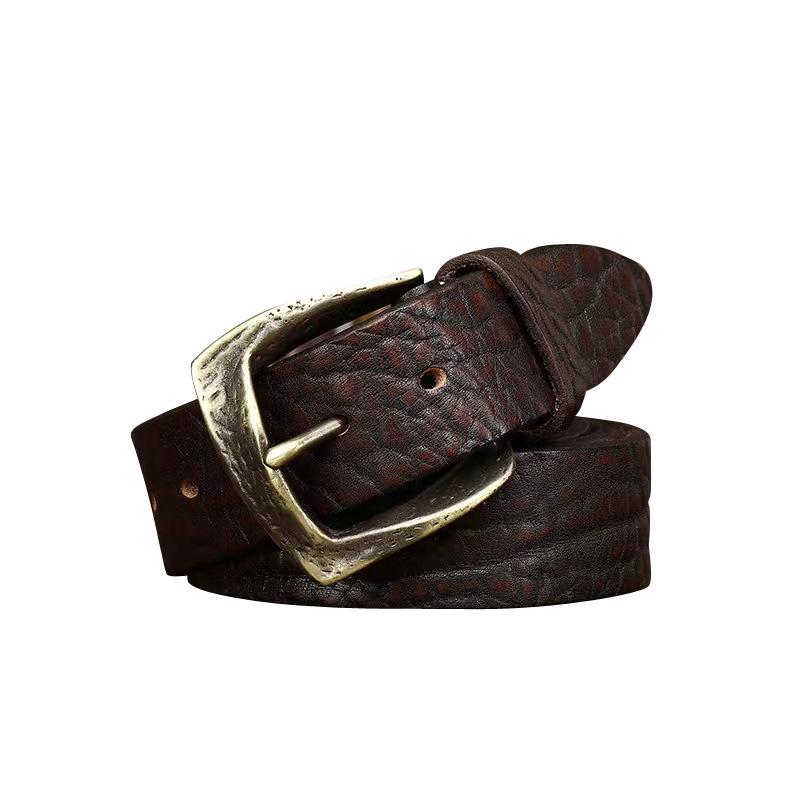 Thickened African Bison Leather Shrink Pattern Retro Rough Pattern Belt Men'S Genuine Leather First Layer Cowhide Tree Pattern Rough Personality Belt