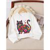 A Stylish Sweatshirt Kids Unisex Featuring a Cartoon Flower And Kitten Print for Casual Everyday Wear,Soft And Comfortable Round-Neck Sweatshirt