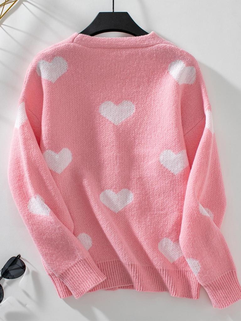 Fuzzy Women's Knitwear: Heart Single-Breasted Loose Cardigan - Autumn/Winter 2024