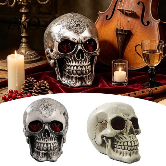 Resin Skeleton Head Skull Figurine, Realistic Human Model, Spooky Halloween Durable Material Statue for Indoor Fireplace Kitchen Gothic Home
