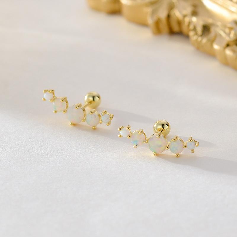 Girls 925 Sterling Silver Exquisite Opal Bead Screw Stud Earrings for Women Girls Minimalist Fine Jewelry