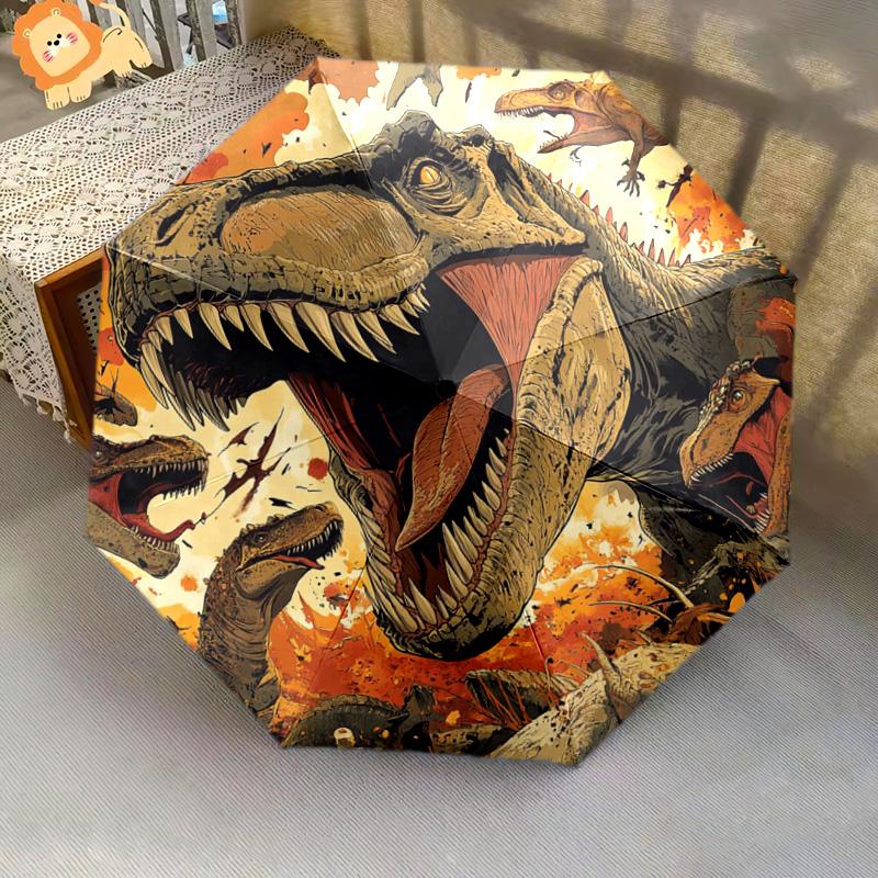 1 szt. Automatyczny Składany Parasol - Wzór Tyranozaur Rex, Przenośna i Składana Konstrukcja z 8 Żebrami, Prezenty Świąteczne i Urodzinowe
