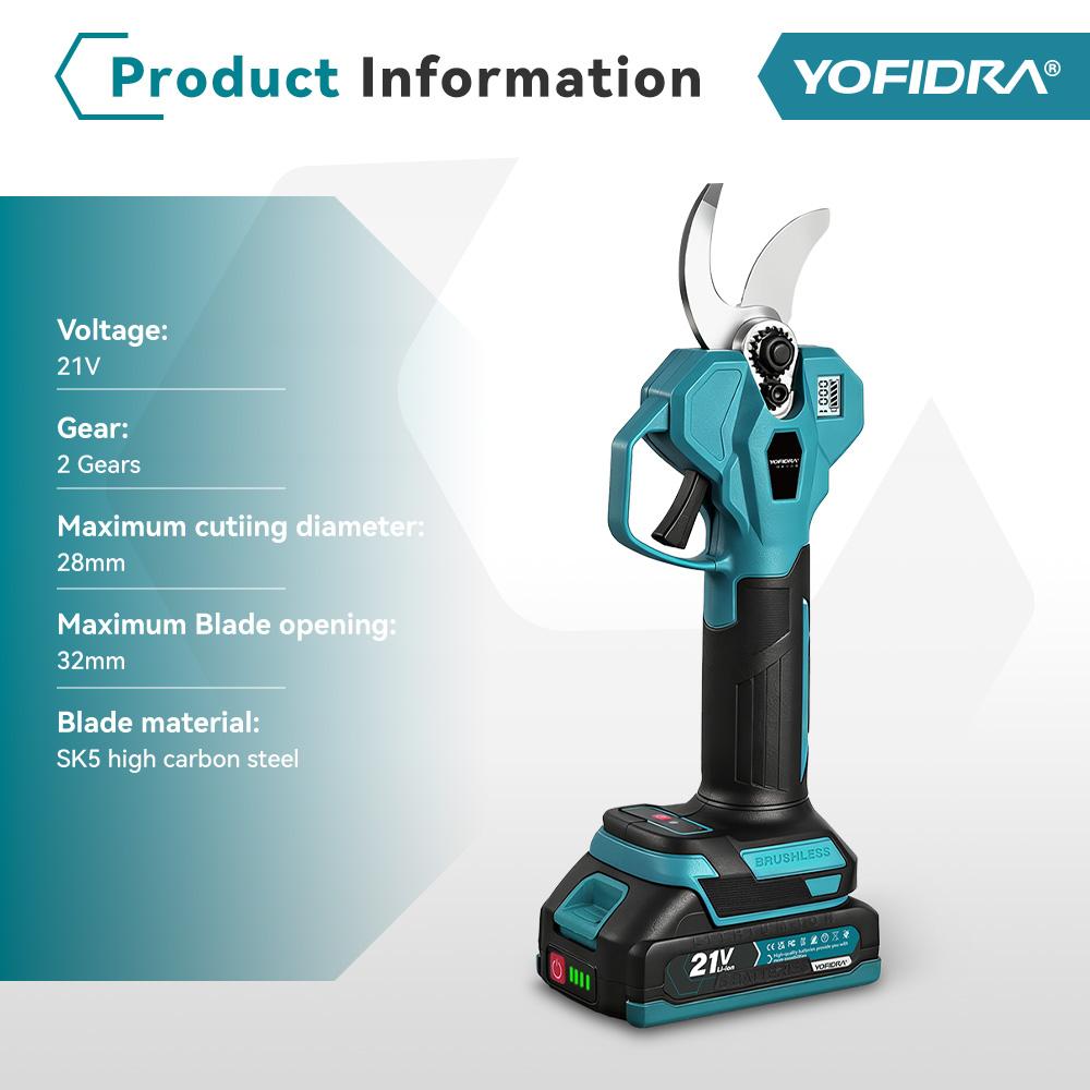 Yofidra Forbici Elettriche Potatura Senza Spazzole 32mm Senza Fili 2 Velocità Attrezzi per Giardino Albero da Frutto Bonsai per Batteria Makita Pin