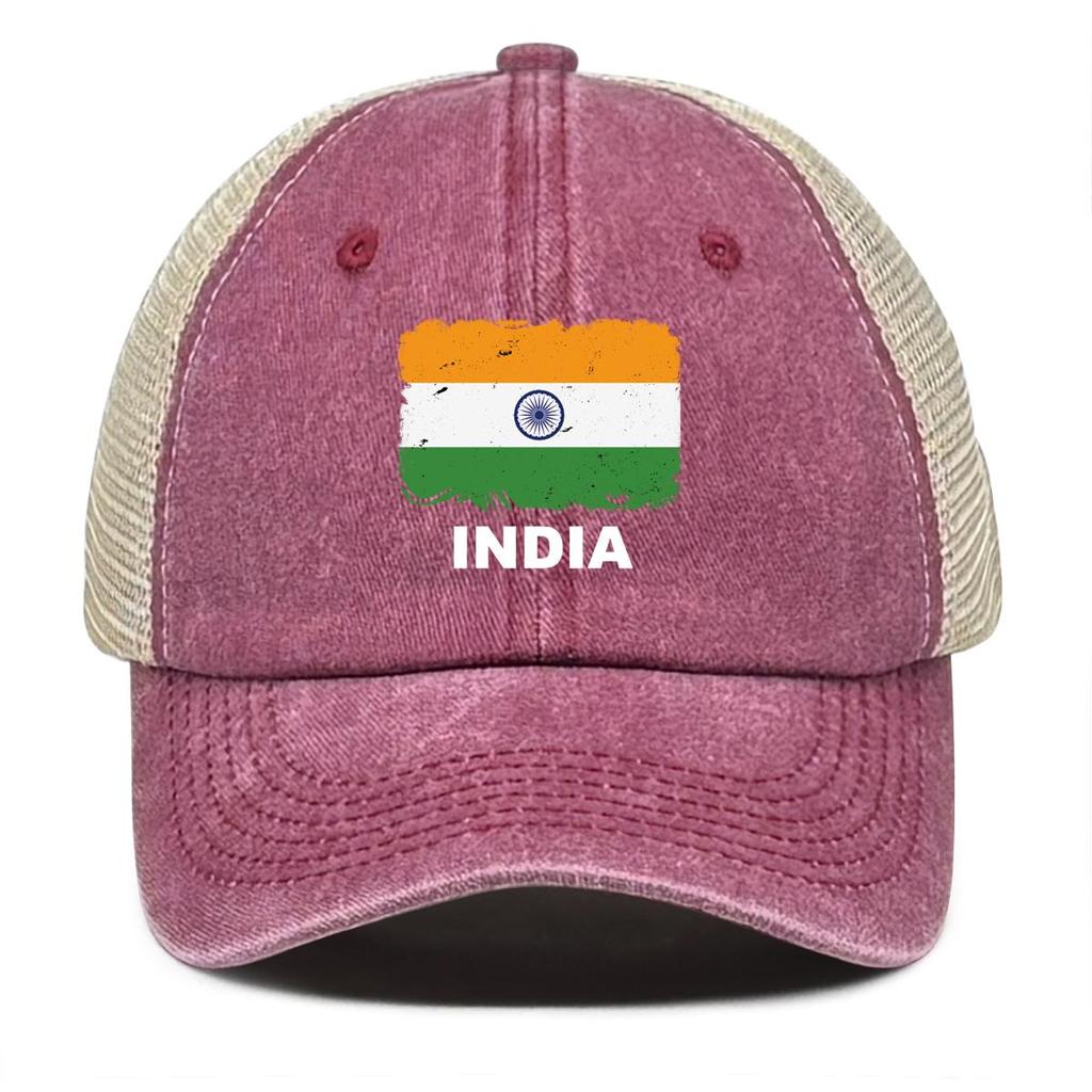 Indien Flaggenaufdruck Verstellbare Baseballkappe, Patriotische Damenmütze Passform Sonnenschutz Polyester Retro Snapback Mesh-Kappe