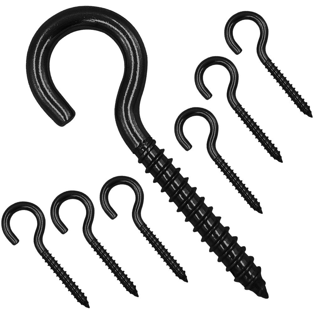 NINDEJIN 5-50pcs Screw Hooks Ceiling Cup Hook Black Zinc Plating Steel 1#-16# Screw Eyes for Hanging Lights Plant Hanger