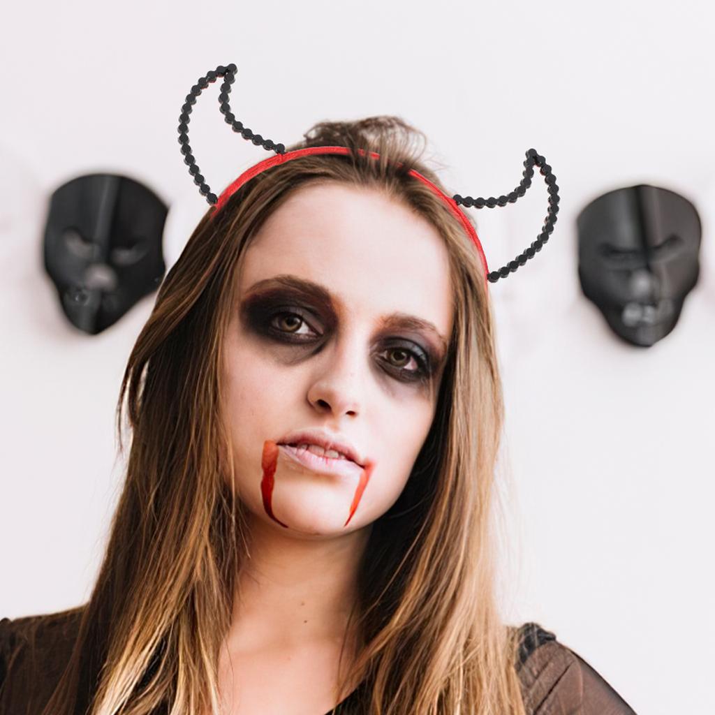 Devil Horns Headband Halloween Demon Red Rhinestones Costume Accessories Cosplay Party Cow Horns Headband Halloween Headbands