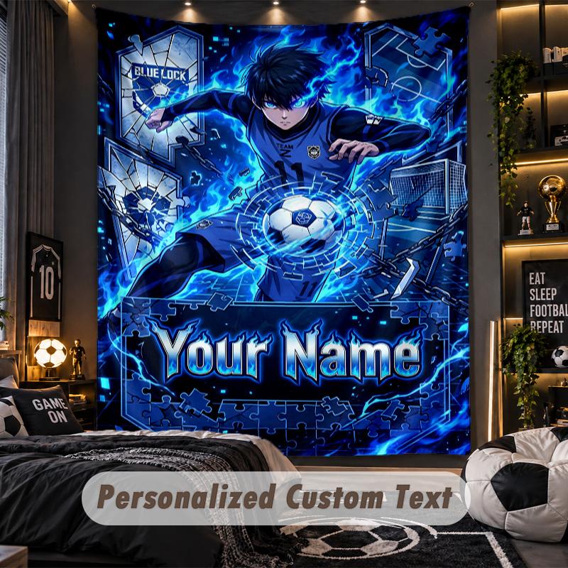 Personalized Wall Tapestry,Blue Lock Custom Printed Name, Fabric Wall Art For Indoor Room Backdrop
