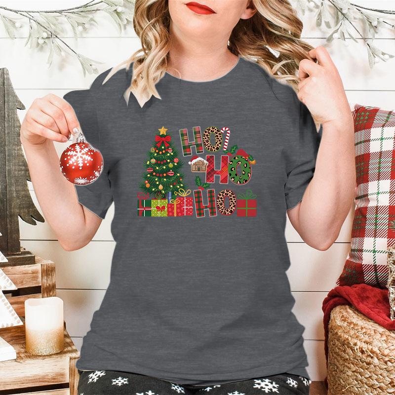 New Christmas Tree HO HO HO Print T Shirt Women Funny  Merry Christmas Tops Tees Female Short Sleeve Crew Neck Women Xmas Tshirt