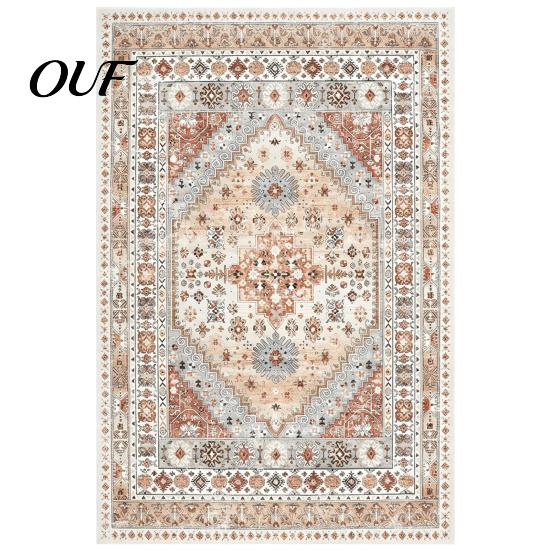 Vintage Ethnic Pattern Floor Decor Area Rug, 6 x 4Ft Living Room Soft Washable Low Pile Non Slip Mats for Persian Style Indoor Carpet with Backing